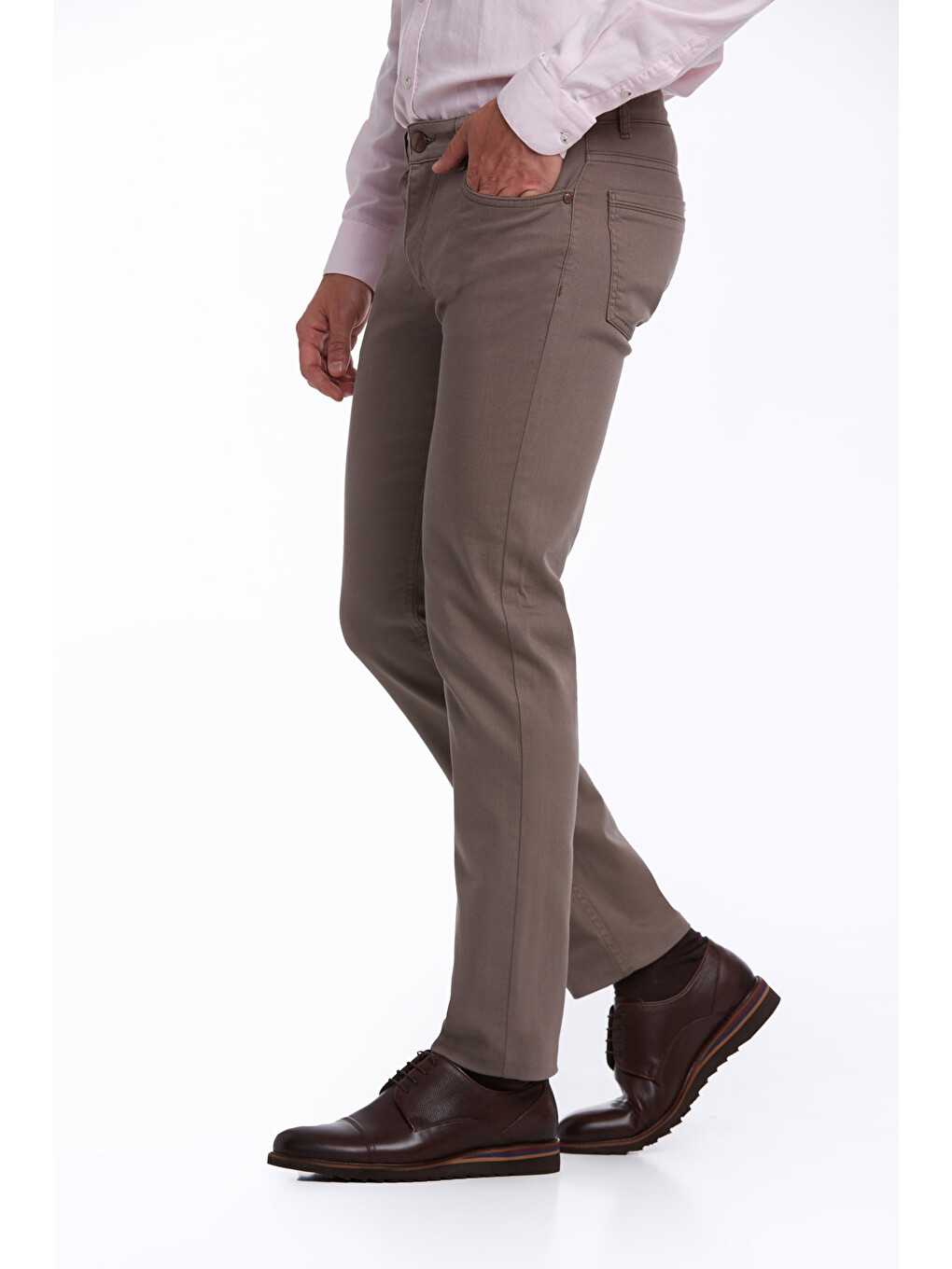Bej Vizon Regular Fit Düz Pamuklu 5 Cep Jean Pantolon-2