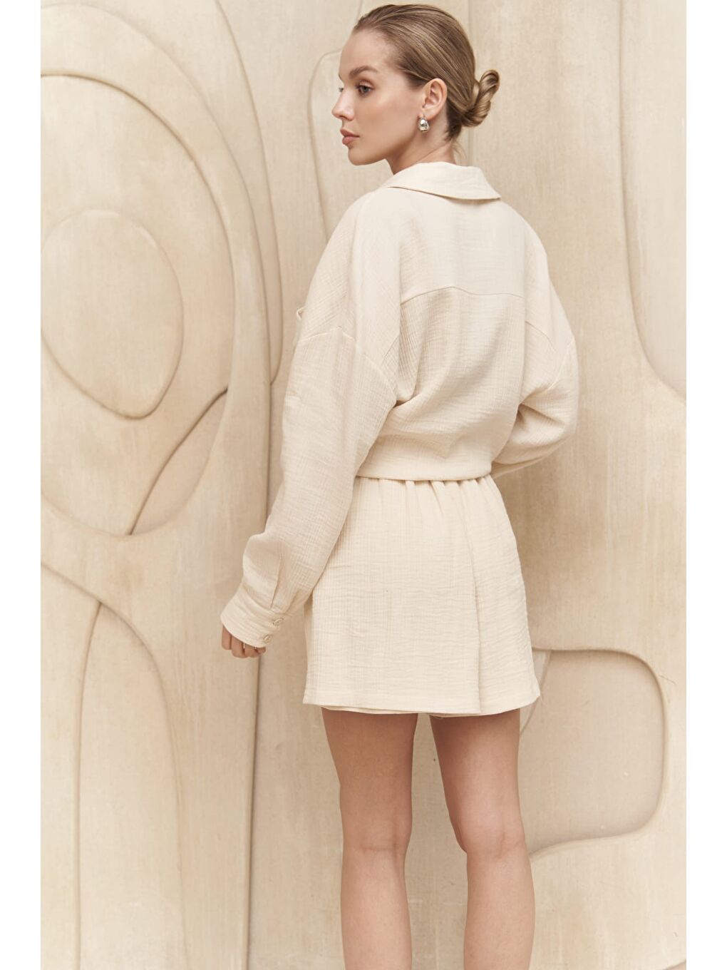 Cosmos Bej Müslin Şort Takım-3