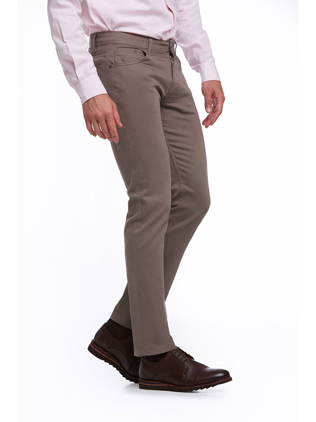 Bej Vizon Regular Fit Düz Pamuklu 5 Cep Jean Pantolon-3