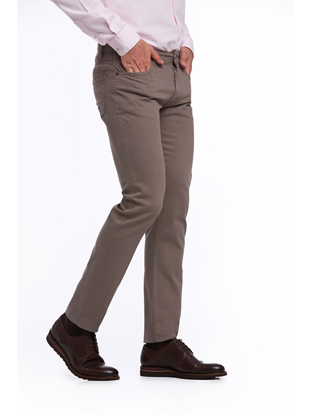 Bej Vizon Regular Fit Düz Pamuklu 5 Cep Jean Pantolon-4