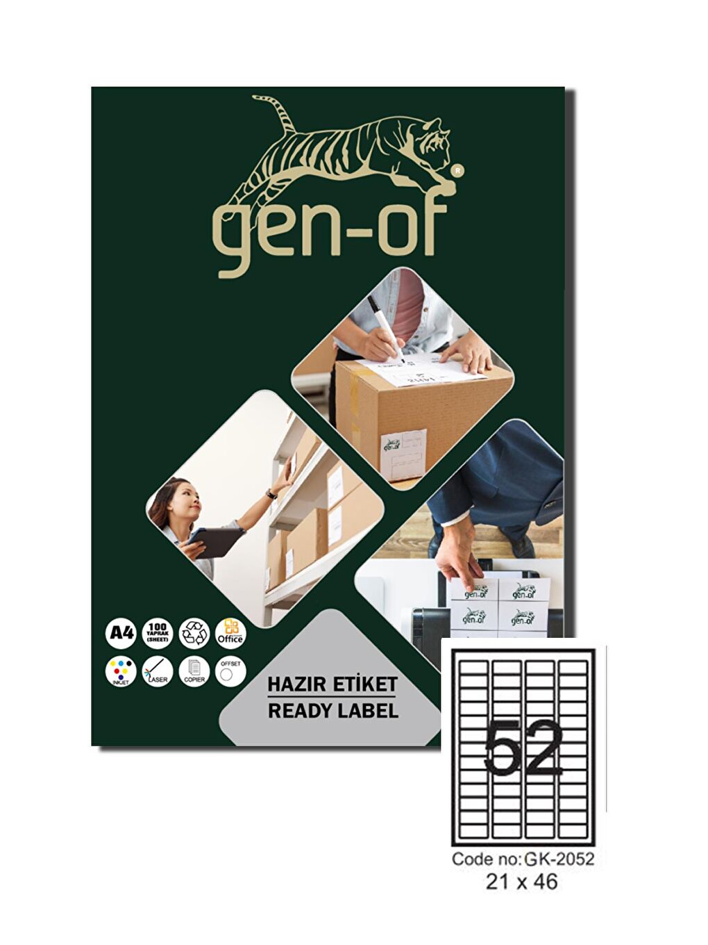 Gen-Of GK-2052 Laser Etiket 21x46 100 Sayfa ( 5200 Etiket )