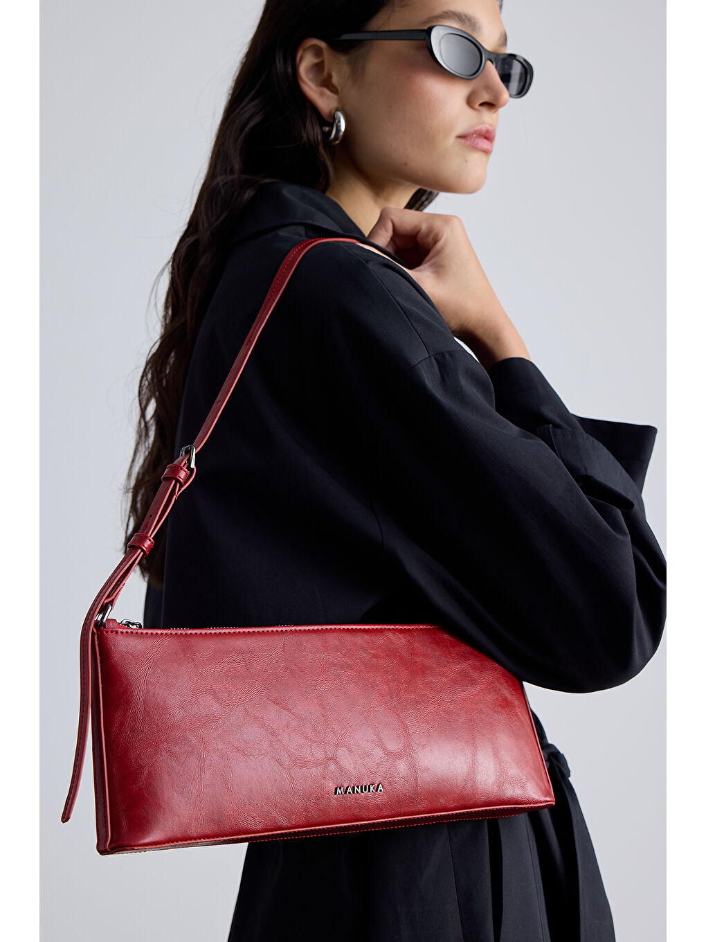 İnce Askılı Baget Çanta Kırmızı-1