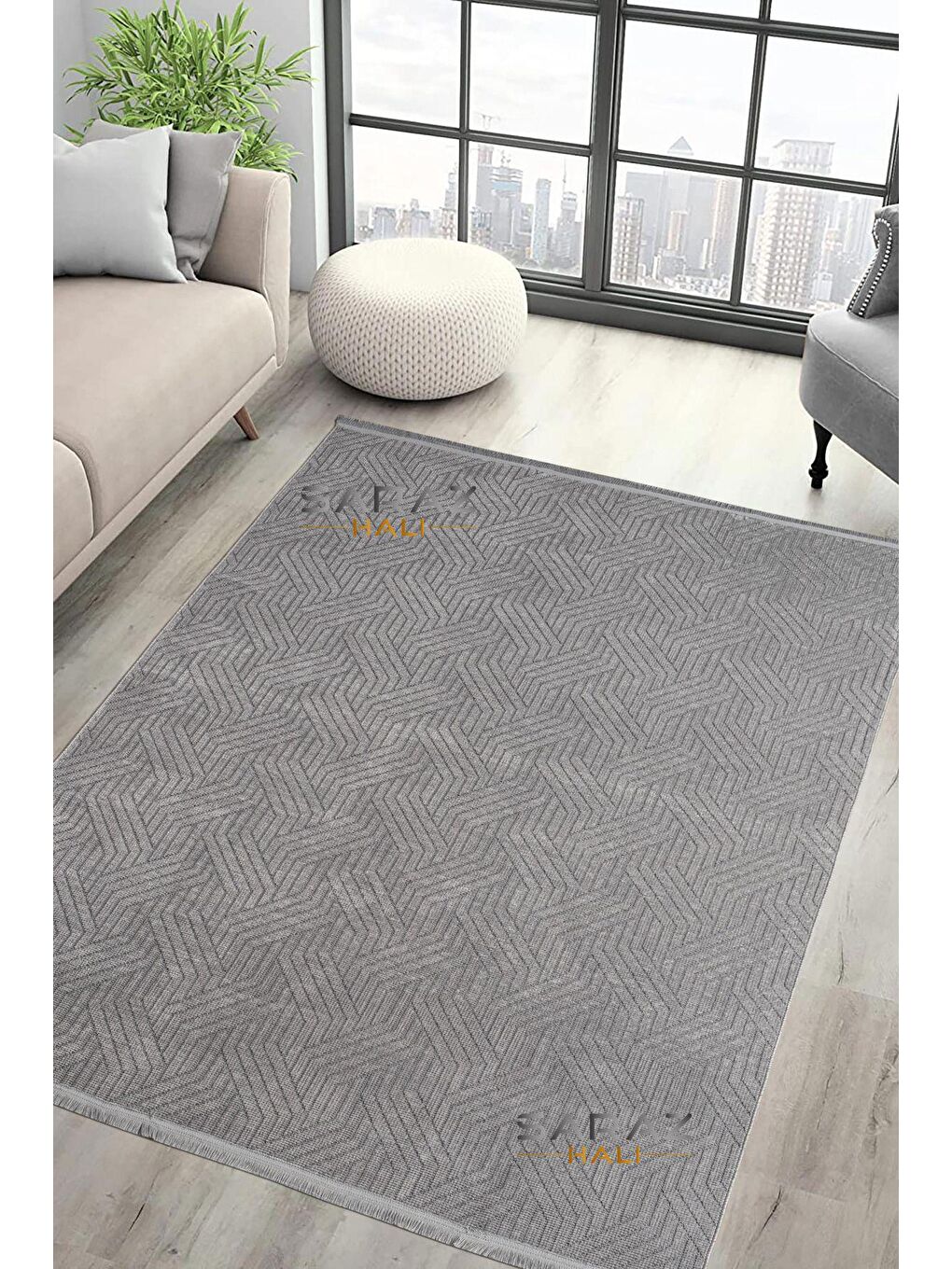 Bohem Saçaklı Kaymaz Kilim Gri 160x230