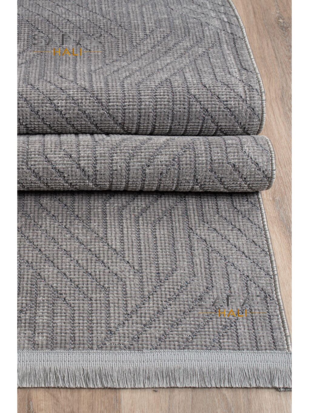 Bohem Saçaklı Kaymaz Kilim Gri 160x230-2