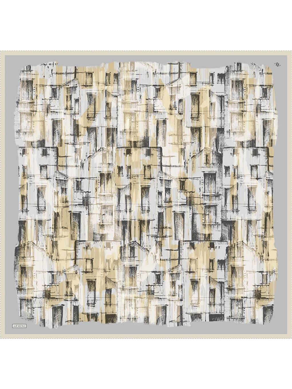 Bej Klasik Desenli Saf İpek Sura Eşarp 9350 31-3