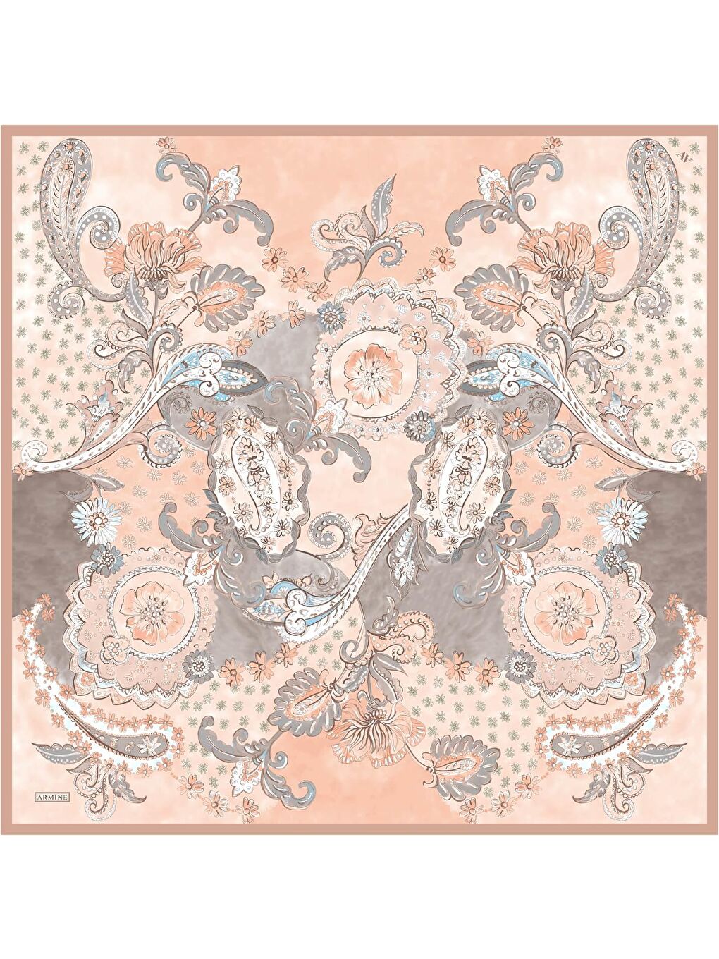 Turuncu Klasik Desenli Saf İpek Twill Eşarp 9338 55-3