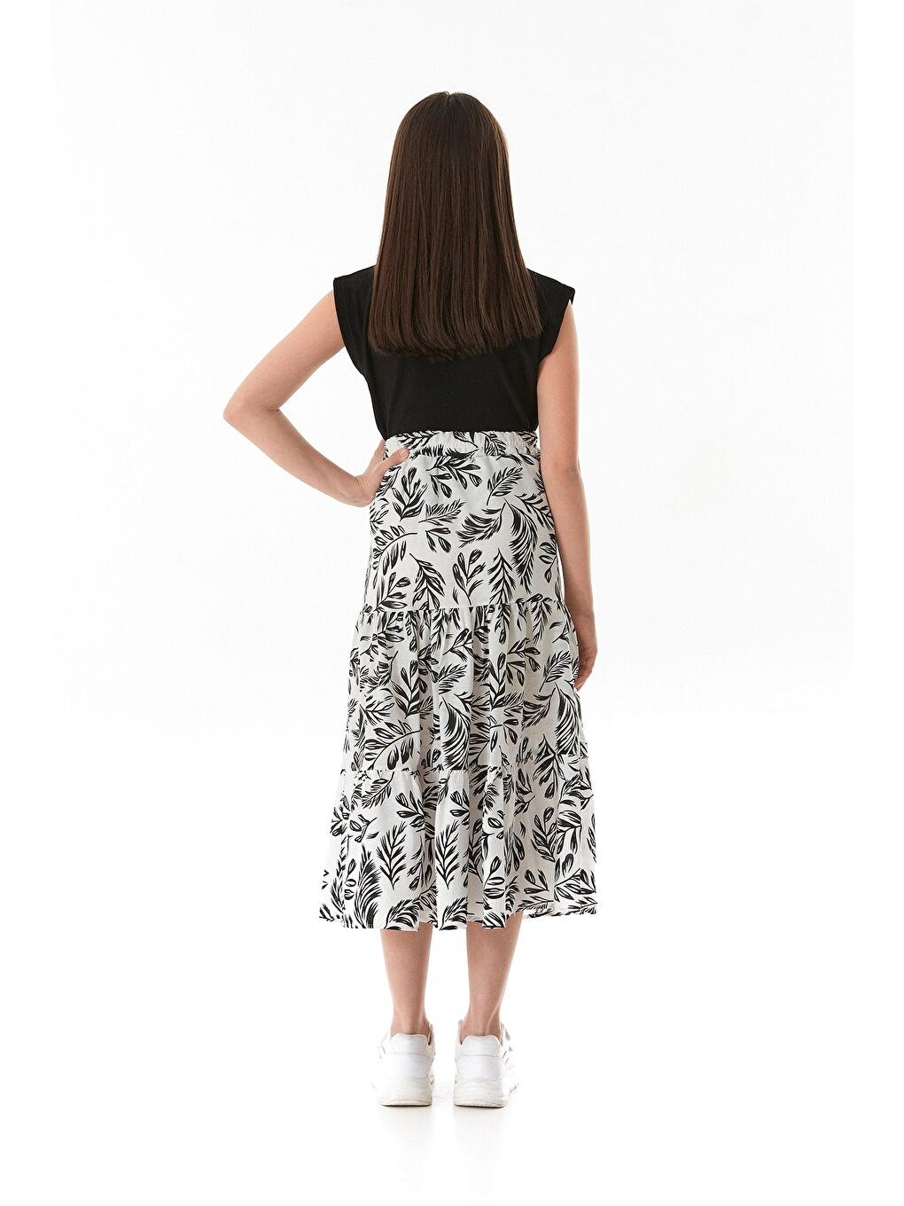 Siyah Desenli Midi Boy Kız Çocuk Etek-2