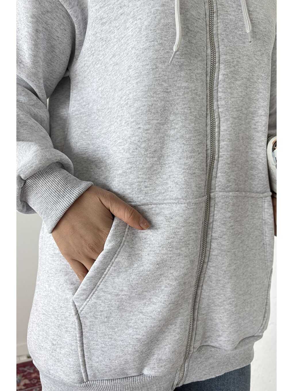 Gri Kapüşonlu Şardonlu Tesettür Sweatshirt-6