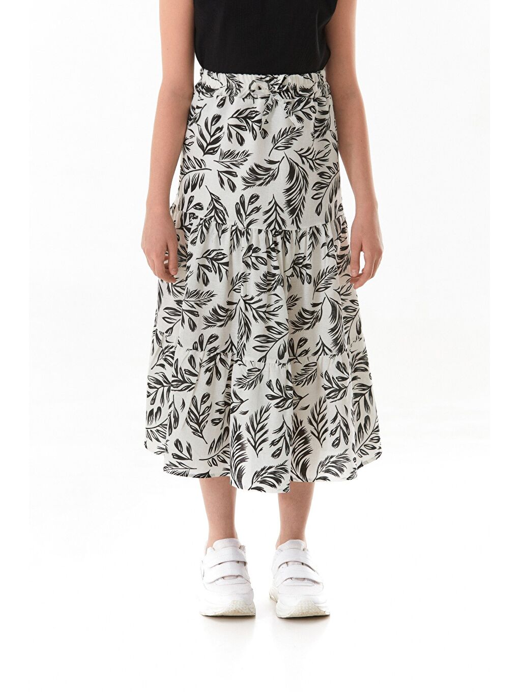 Siyah Desenli Midi Boy Kız Çocuk Etek-4