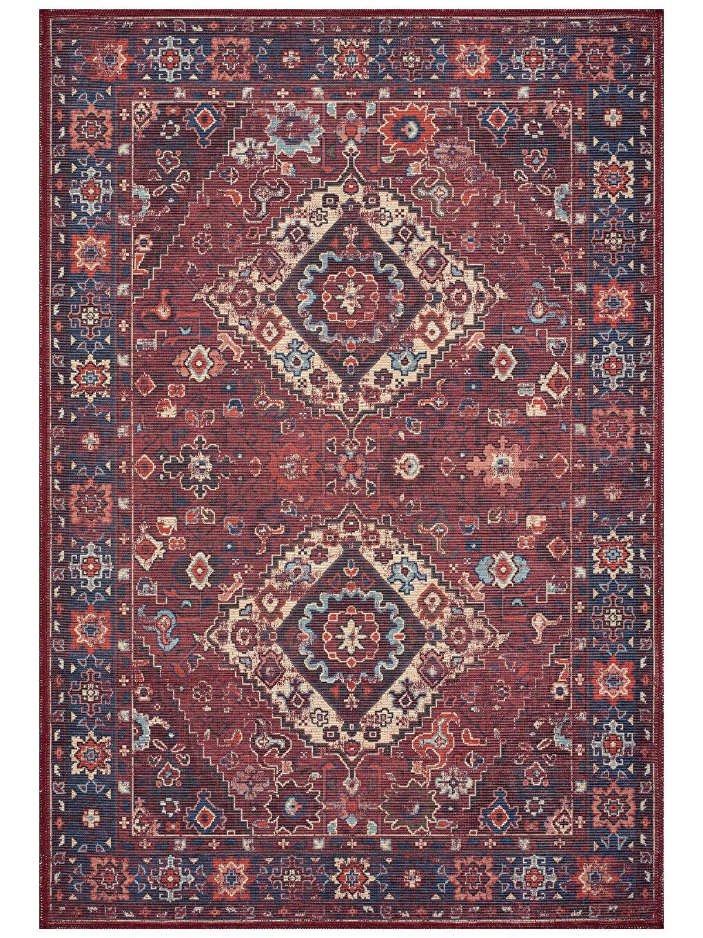Karışık Antico 2307 Pamuk Tabanlı Yıkanabilir Otantik Vintage Klasik Eskitme Halı-100x300-2