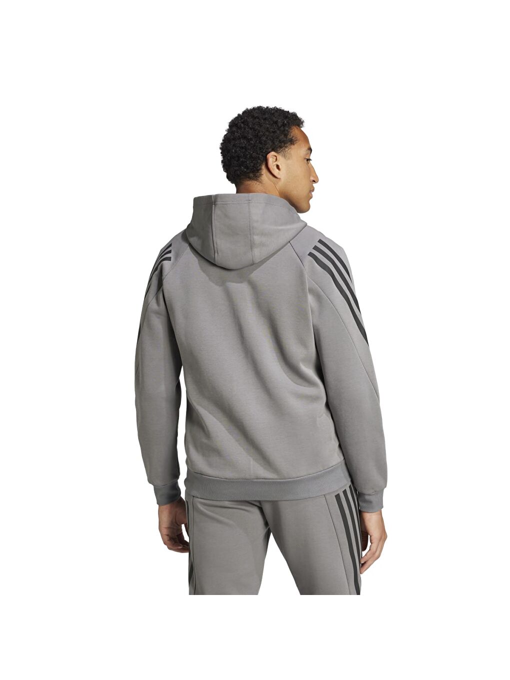 Adidas Future Icons 3 Stripes Erkek Gri Kapüşonlu Fermuarlı Sweatshirt - 4