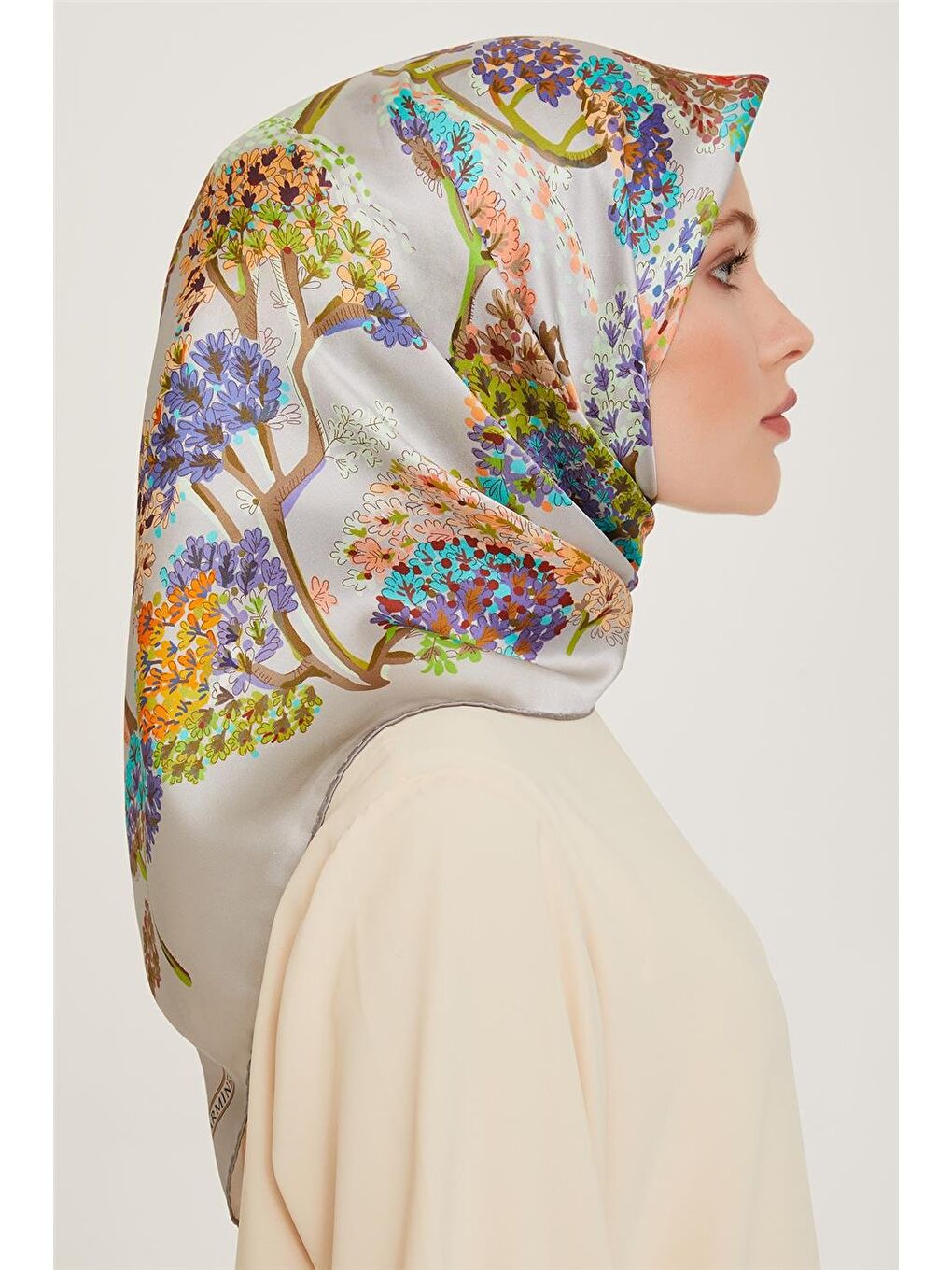 Karışık Çiçek Desenli Twill Saf İpek Eşarp 9209D 36-1