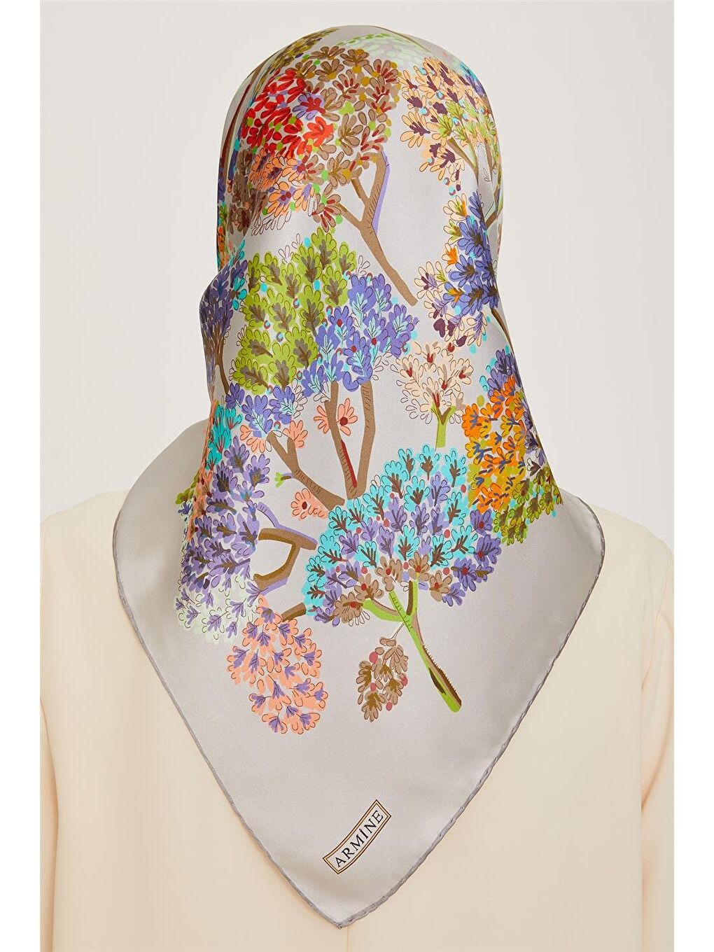 Karışık Çiçek Desenli Twill Saf İpek Eşarp 9209D 36-3