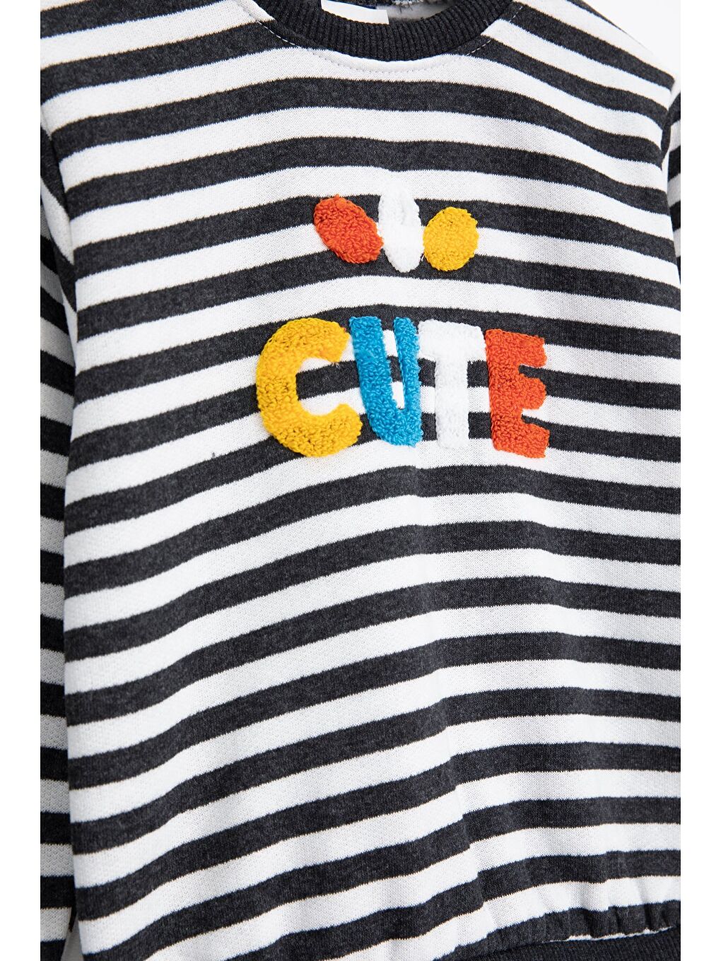 Gri Füme Erkek Çocuk Cute Nakışlı Çizgili Şardonlu Eşofman Takımı 23312-2