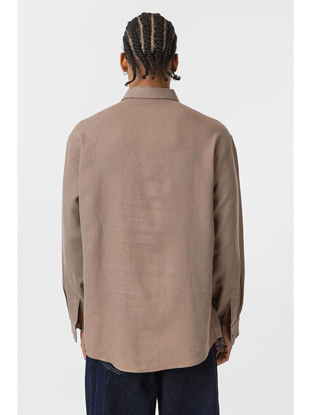 Bej Cep Detaylı Oversize Uzun Kol Gömlek Vizon-3