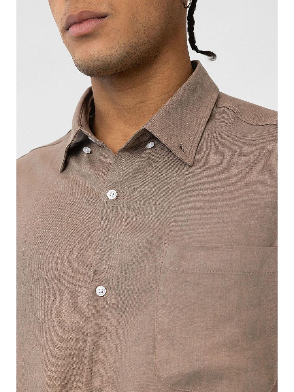 Bej Cep Detaylı Oversize Uzun Kol Gömlek Vizon-4