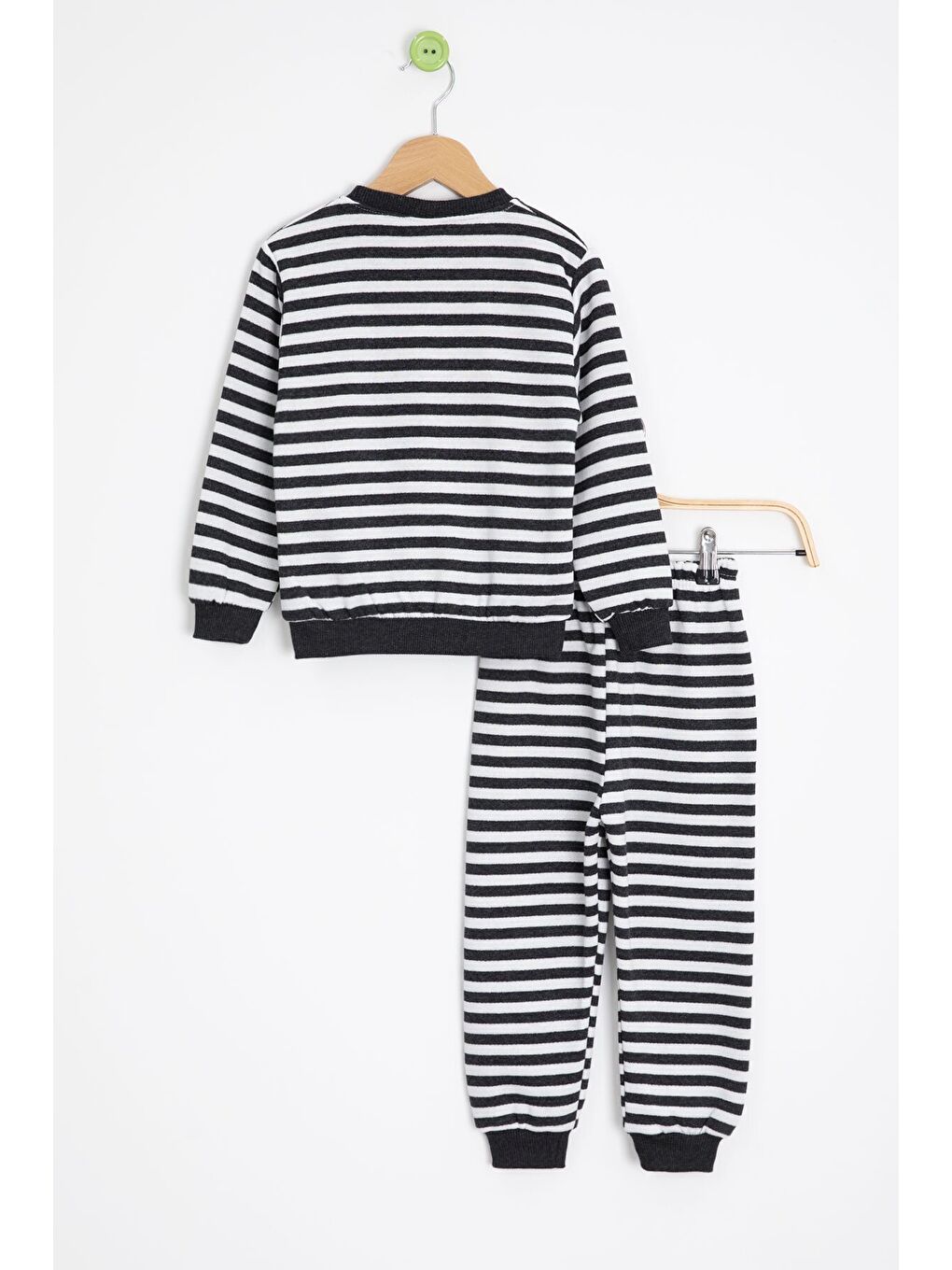 Gri Füme Erkek Çocuk Cute Nakışlı Çizgili Şardonlu Eşofman Takımı 23312-4