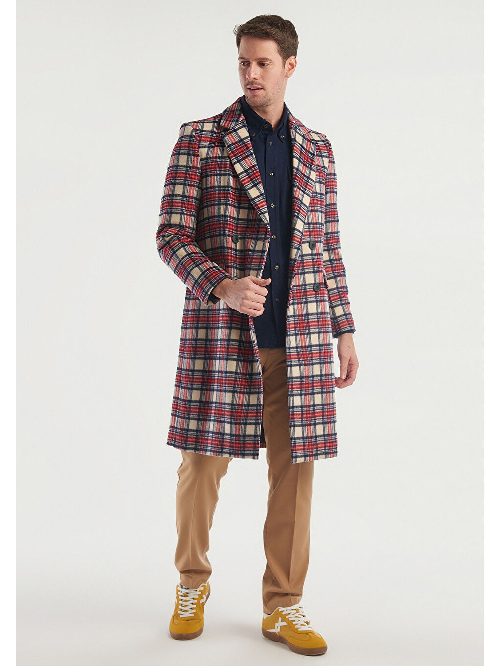 Kahverengi Erkek Taba Mix Ekoseli Palto