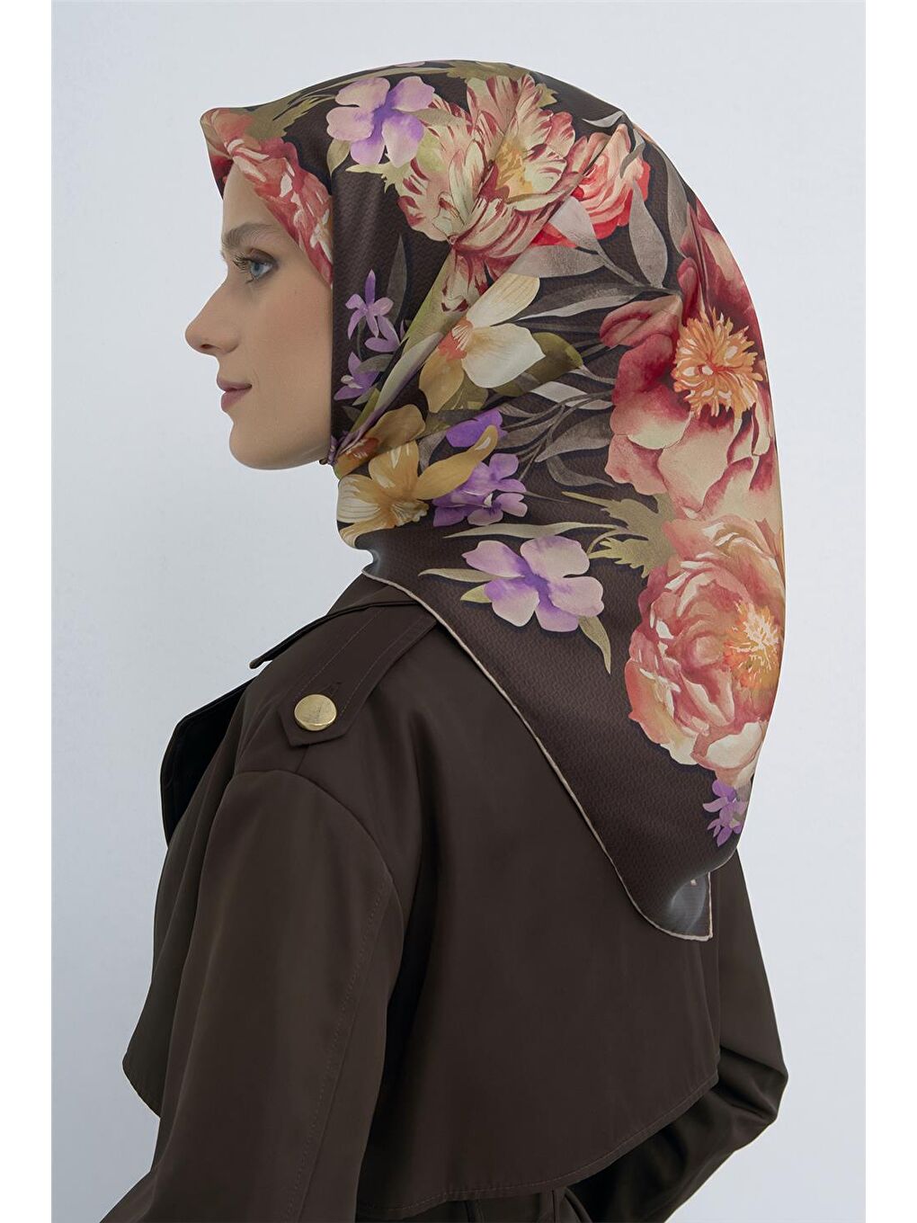 Kahverengi Saf İpek Twill Eşarp 9516D 36-3