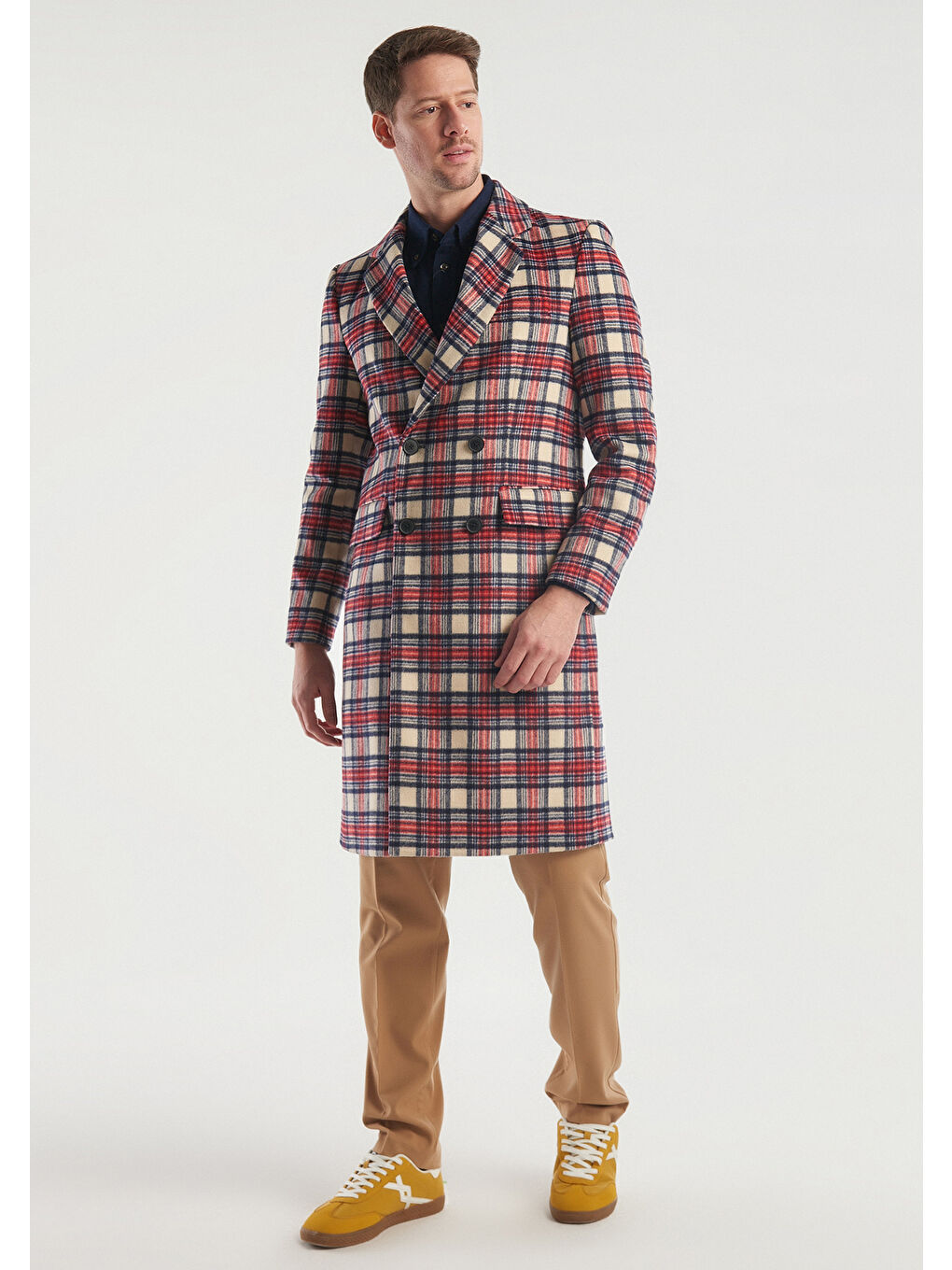 Kahverengi Erkek Taba Mix Ekoseli Palto-1