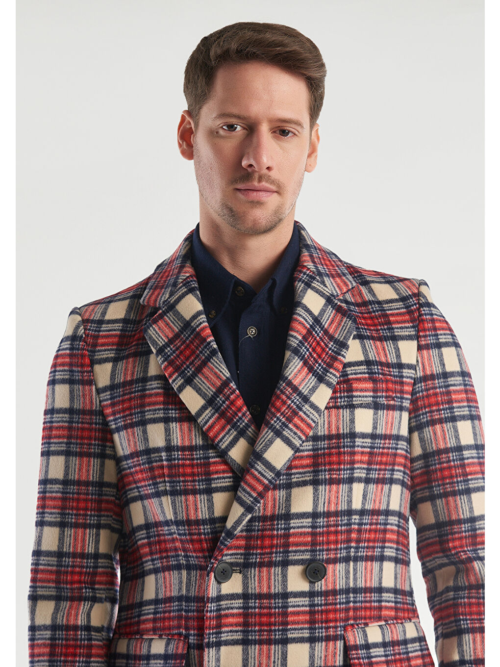 Kahverengi Erkek Taba Mix Ekoseli Palto-2