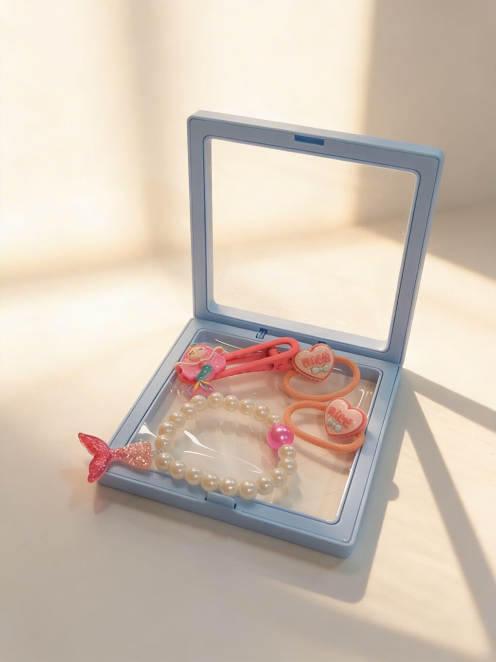 Kız Çocuk 4'Lü Deniz Kızı Plastik Kutulu Toka Seti Mavi-2