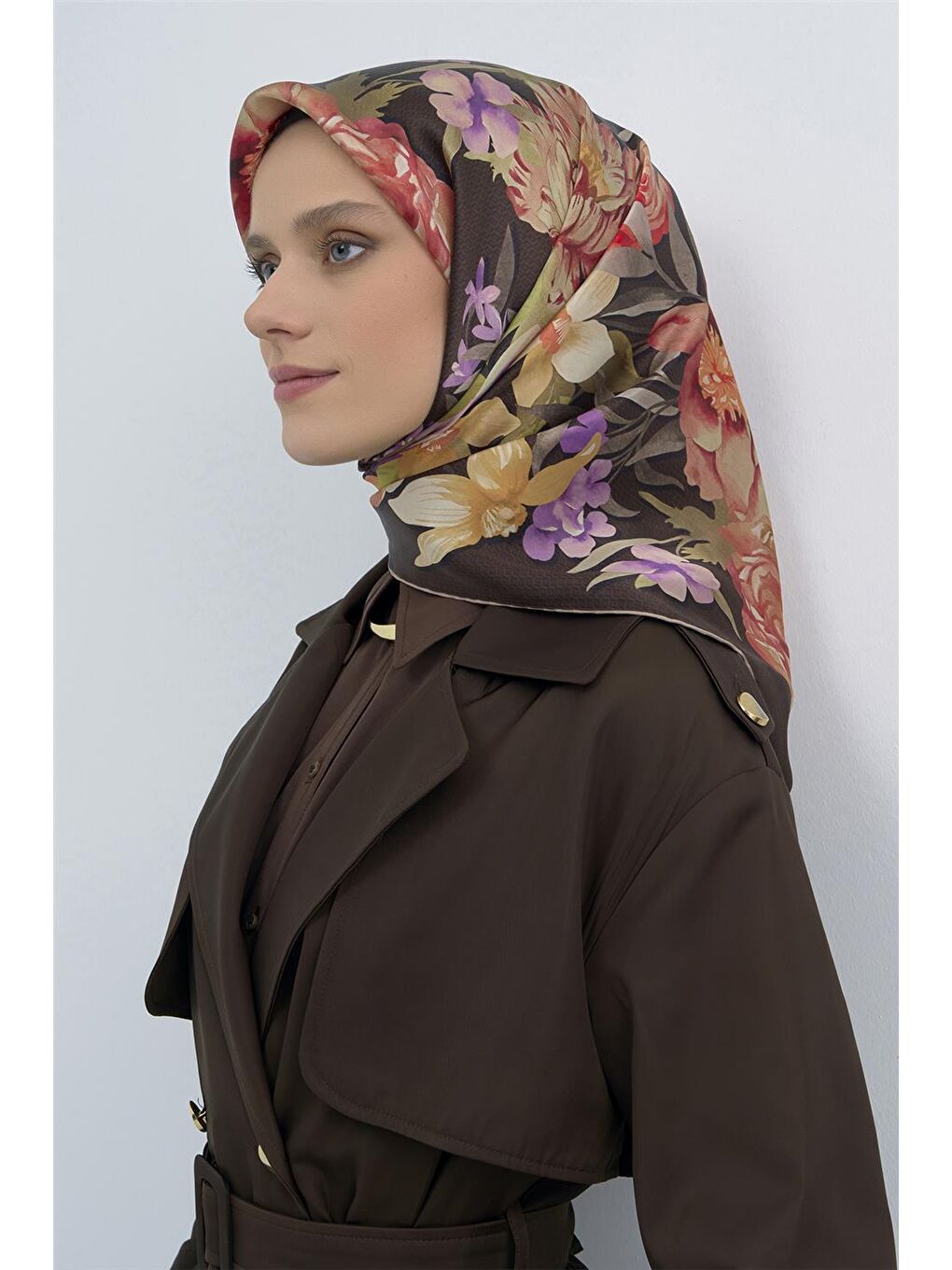 Kahverengi Saf İpek Twill Eşarp 9516D 36-2