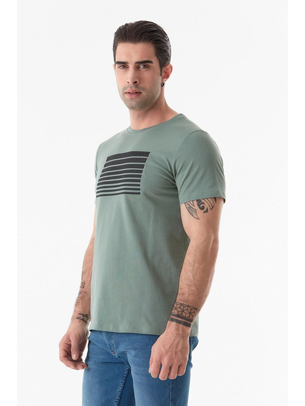 Haki Baskılı Bisiklet Yaka Tişört