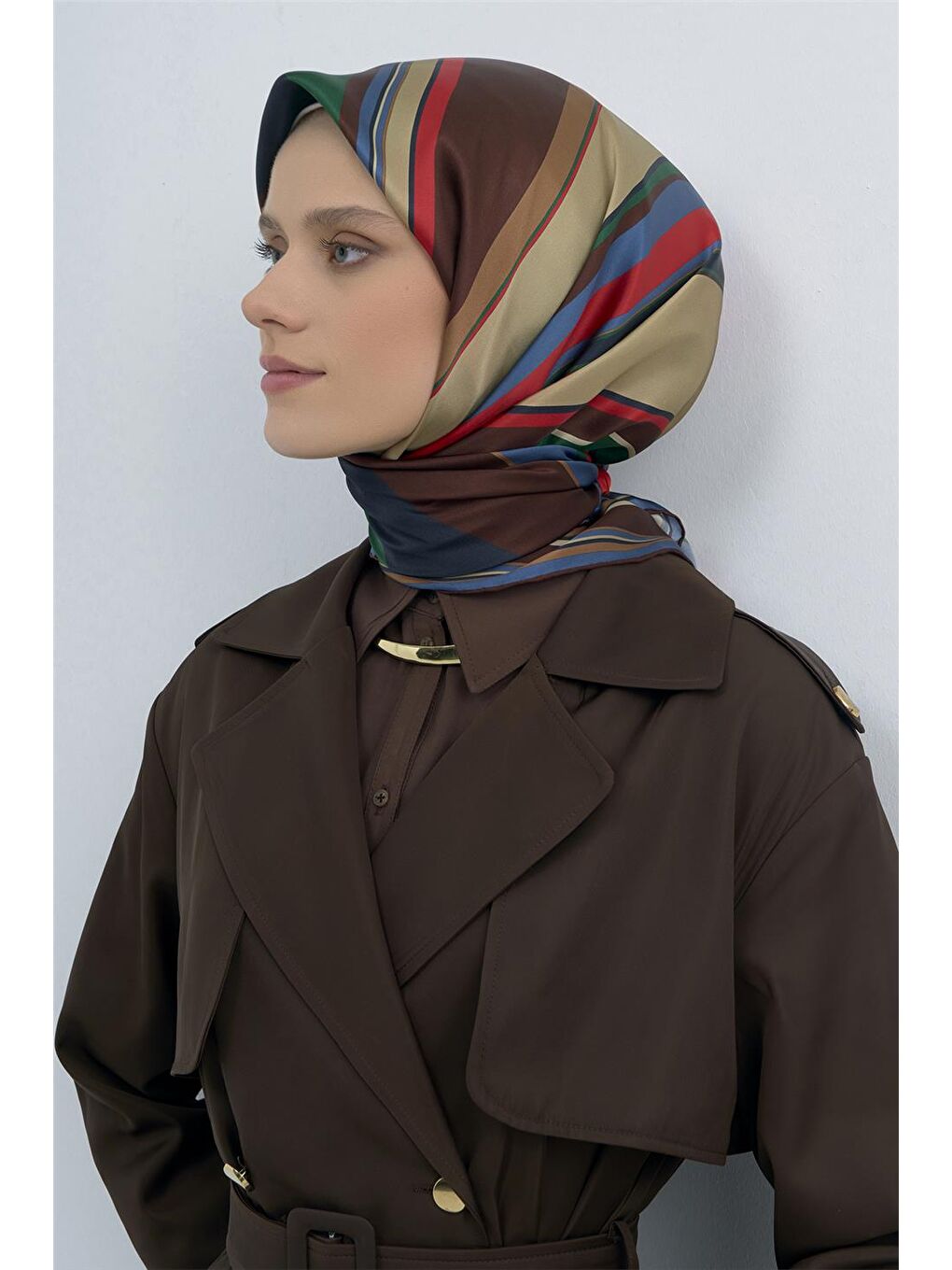 Kahverengi Saf İpek Sura Eşarp 9514D 82-2