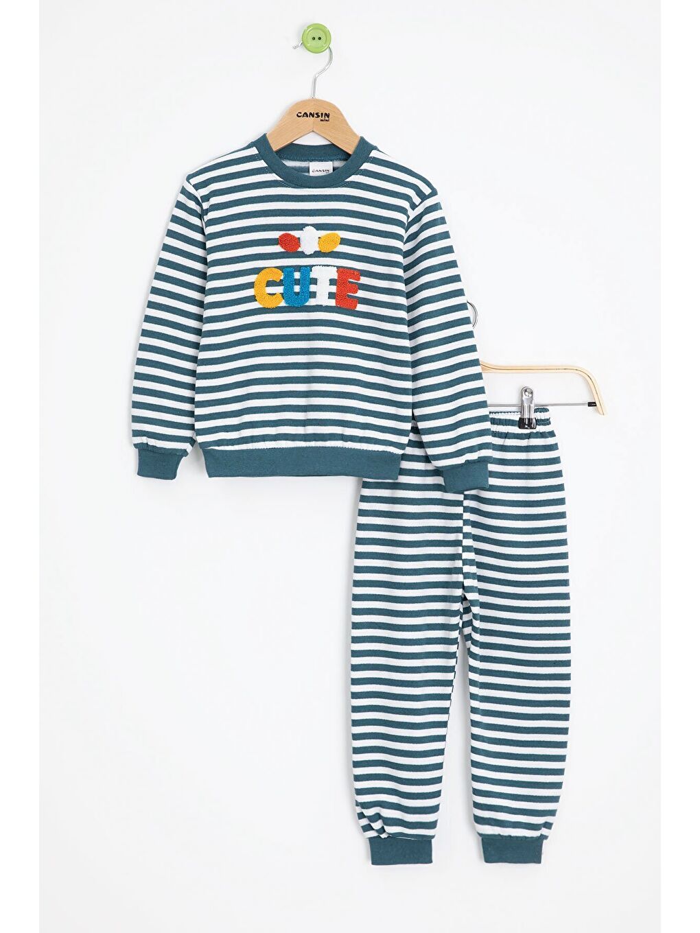 İndigo Erkek Çocuk Cute Nakışlı Çizgili Şardonlu Eşofman Takımı 23313-1