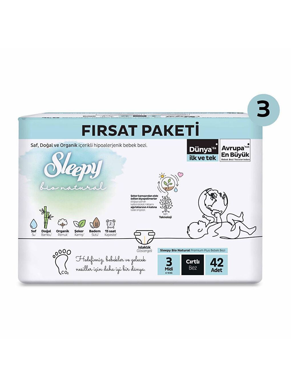 Sleepy Beyaz Bio Natural Süper Fırsat Paketi Bebek Bezi 3 Numara Midi 126 Adet - 1