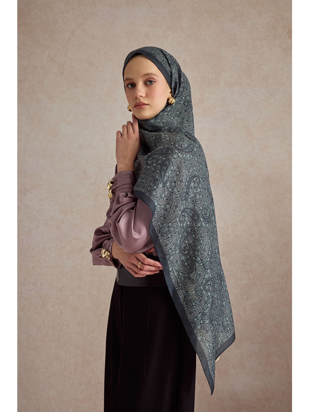 Gri Pamuk Şal Lune Gümüş-4