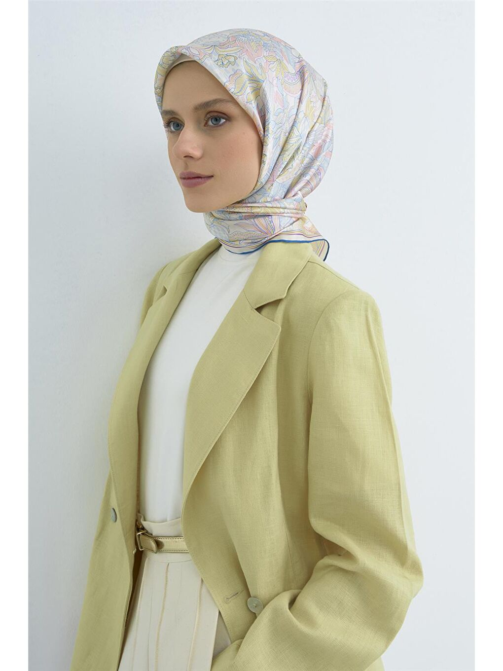 Mavi Saf İpek Twill Eşarp 9508D 32-1