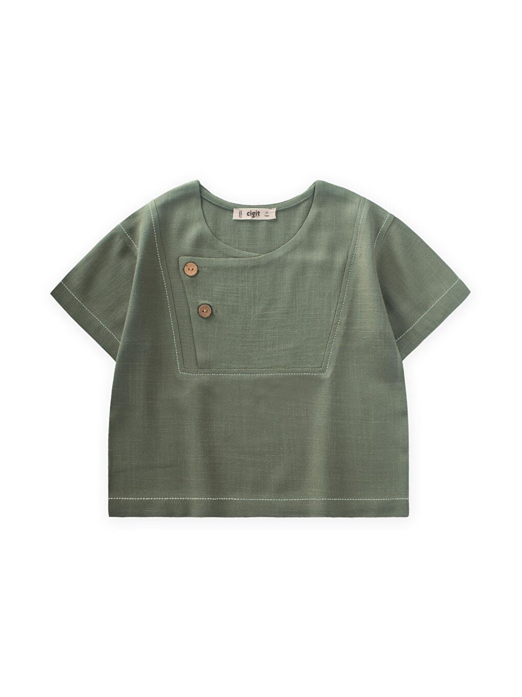 Haki Kız Çocuk Keten Tişört