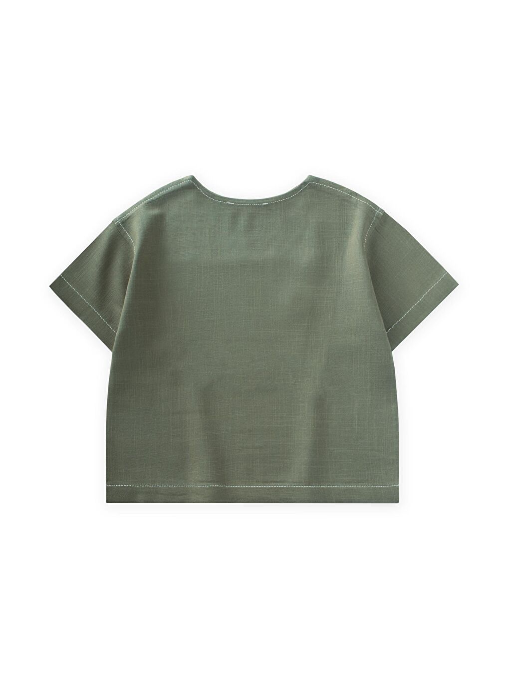 Haki Kız Çocuk Keten Tişört-1