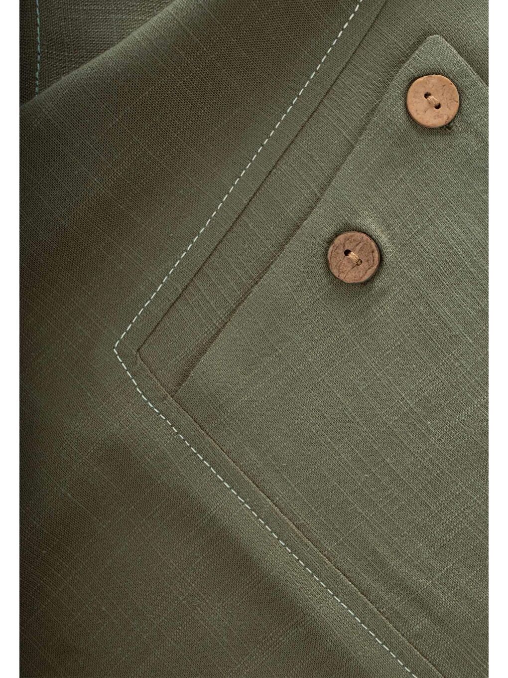 Haki Kız Çocuk Keten Tişört-2