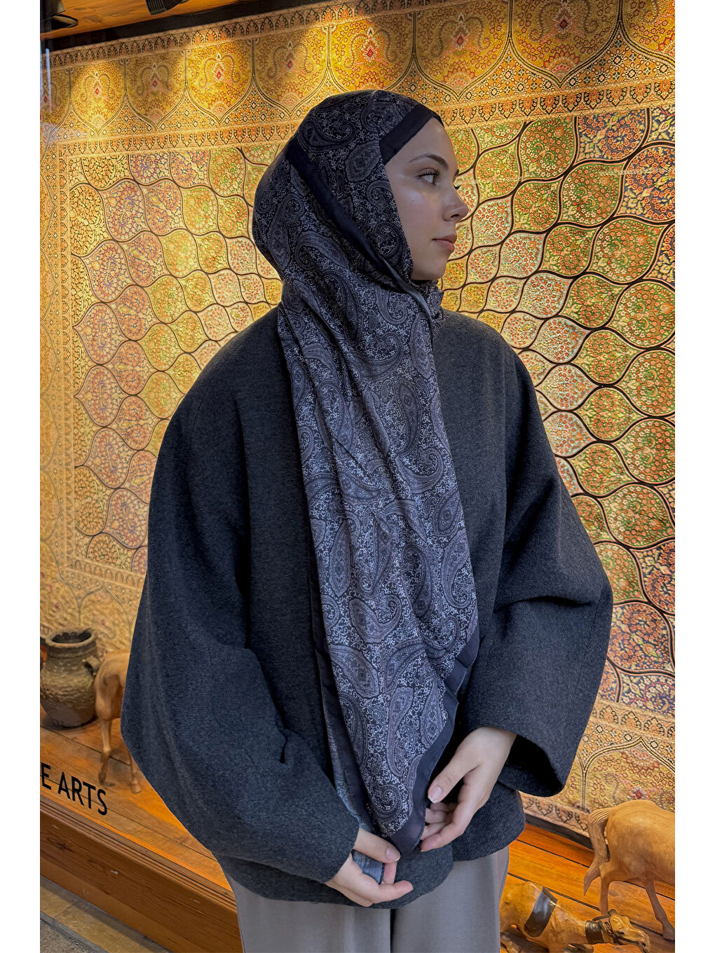 Gri Pamuk Şal Lune Gümüş-6