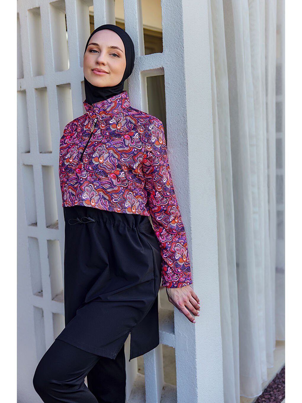 Önü Kapaklı Tam Kapalı Tesettür Mayo Siyah10 R5210-1