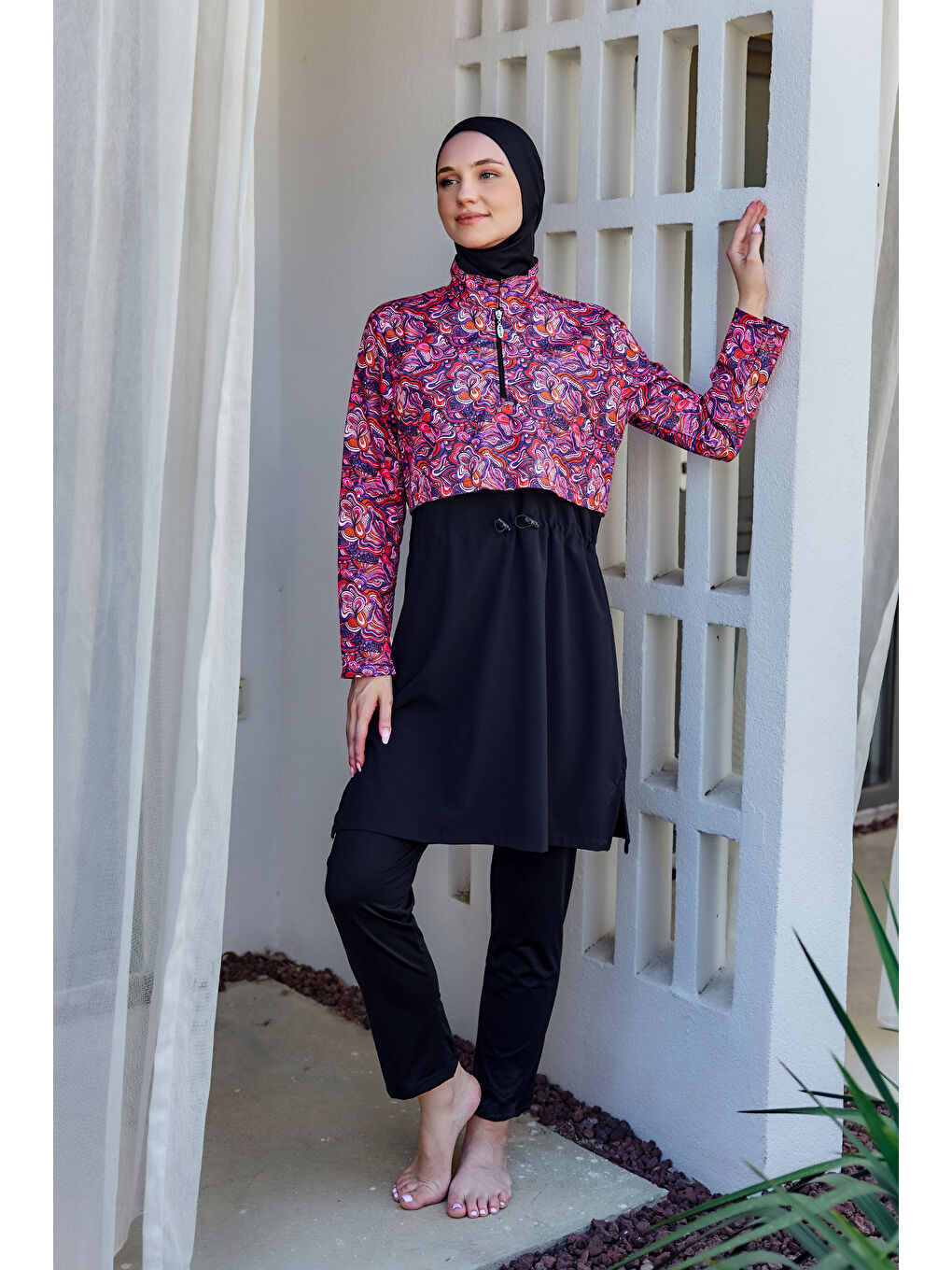 Önü Kapaklı Tam Kapalı Tesettür Mayo Siyah10 R5210-2