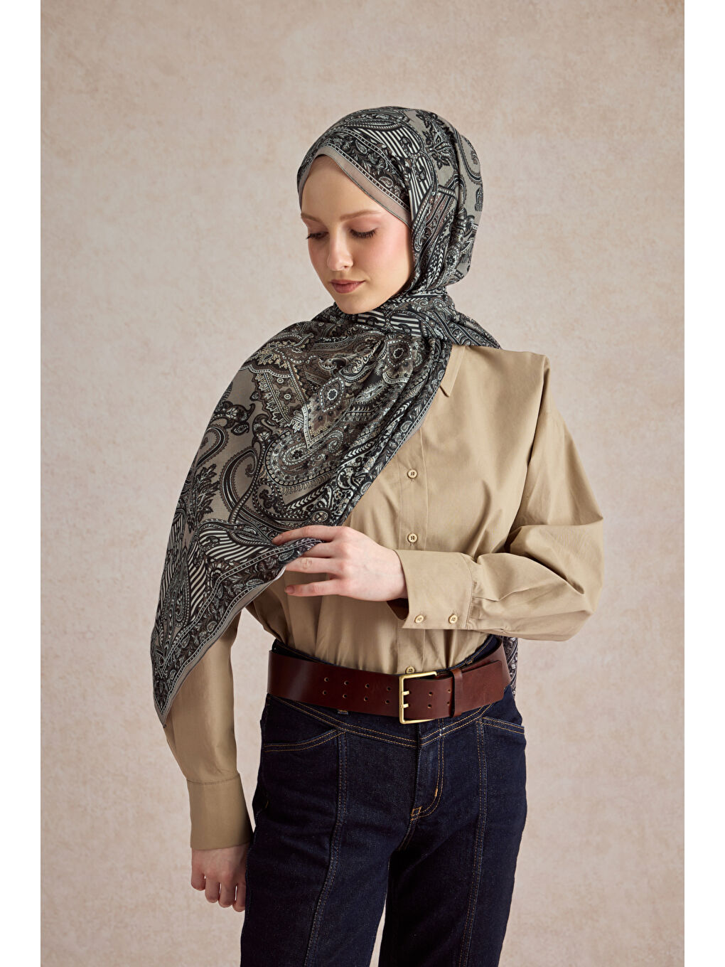 Bej Pamuk Şal Shadow Vizon