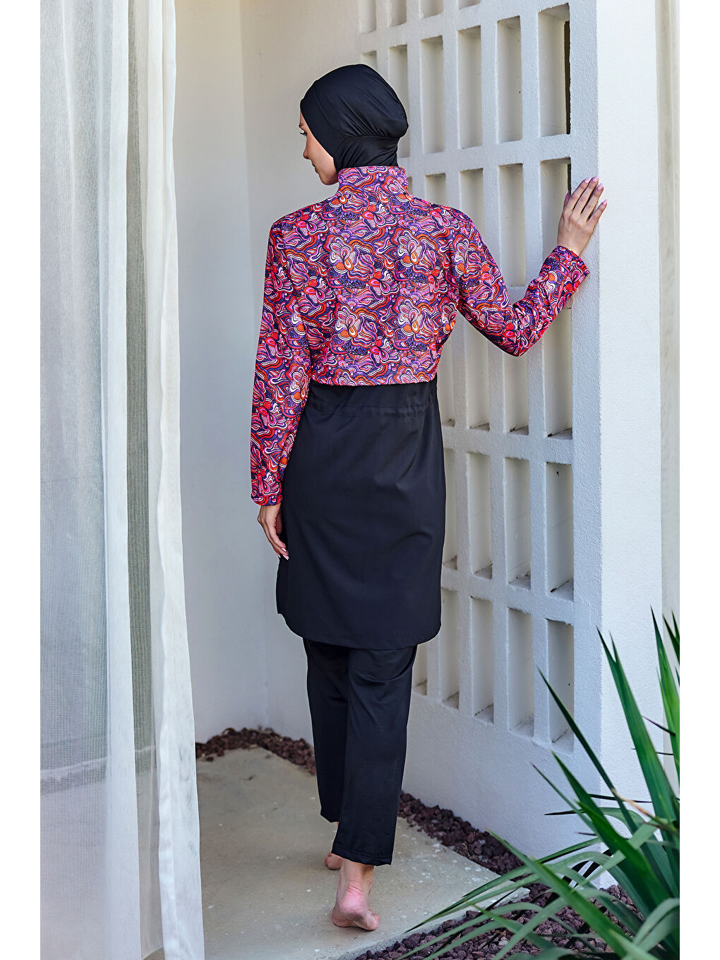 Önü Kapaklı Tam Kapalı Tesettür Mayo Siyah10 R5210-3