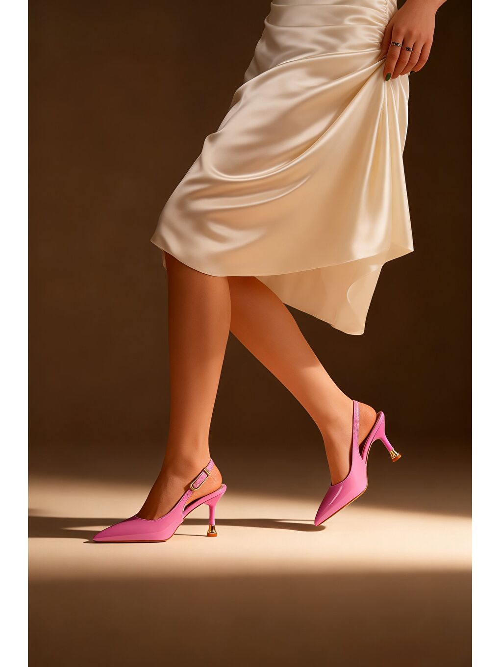 Pembe CHİC Sivri Burun Arkası Açık Kadın Topuklu Ayakkabı-3