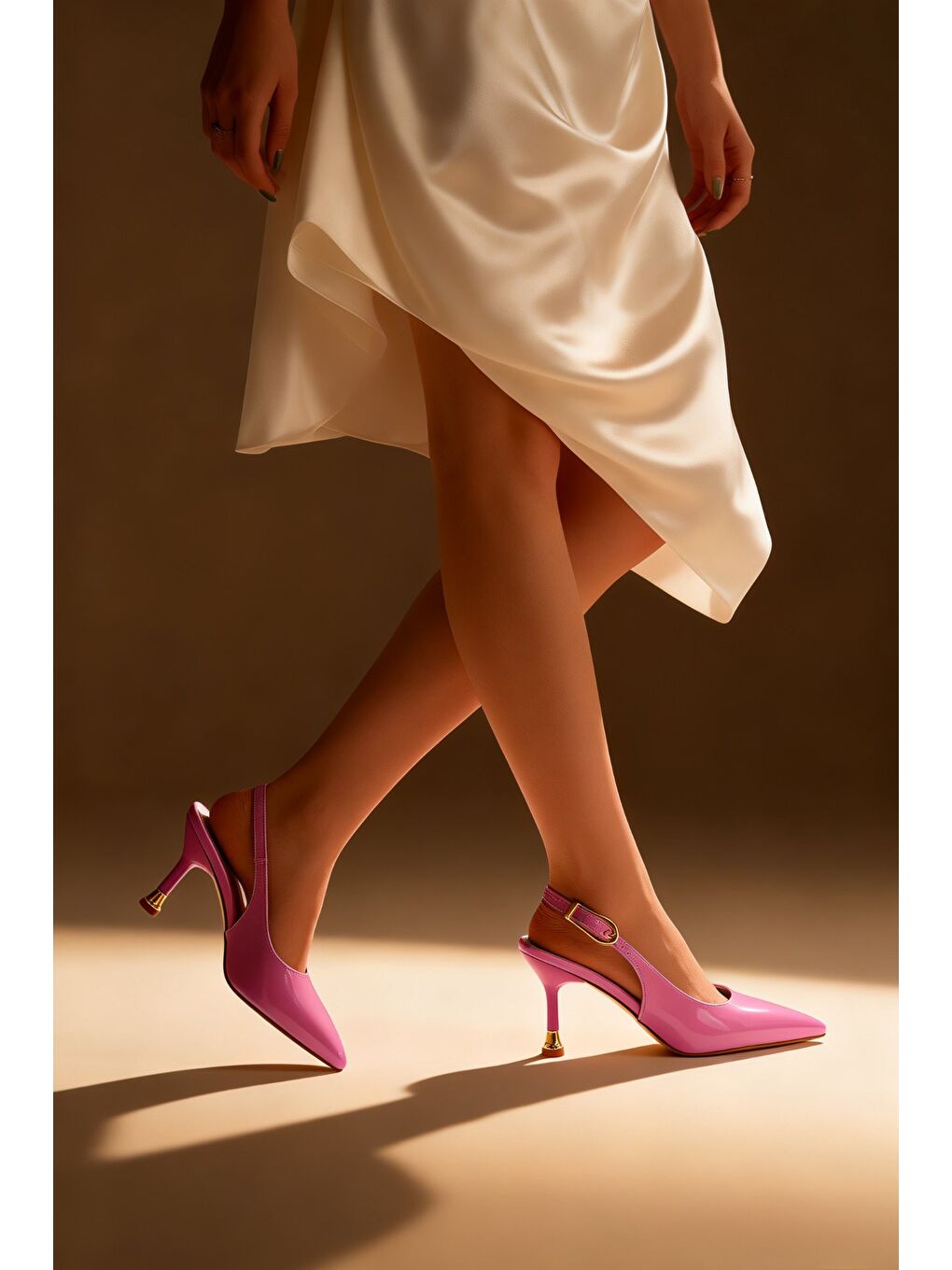 Pembe CHİC Sivri Burun Arkası Açık Kadın Topuklu Ayakkabı-4