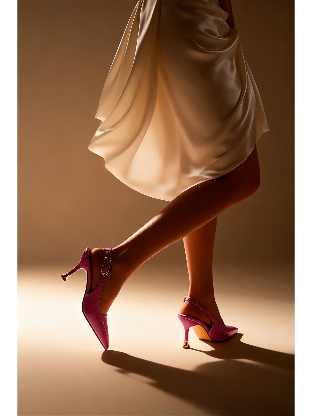 Pembe CHİC Sivri Burun Arkası Açık Kadın Topuklu Ayakkabı-5