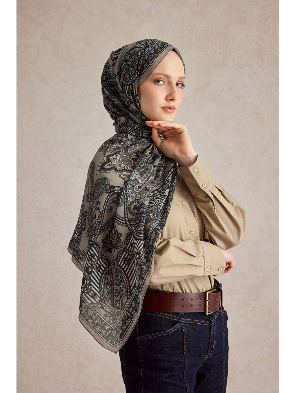 Bej Pamuk Şal Shadow Vizon-1