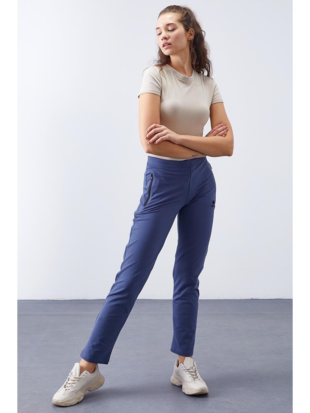 Petrol Fermuar Cepli Rahat Form Klasik Paça Kadın Eşofman Alt - 94195