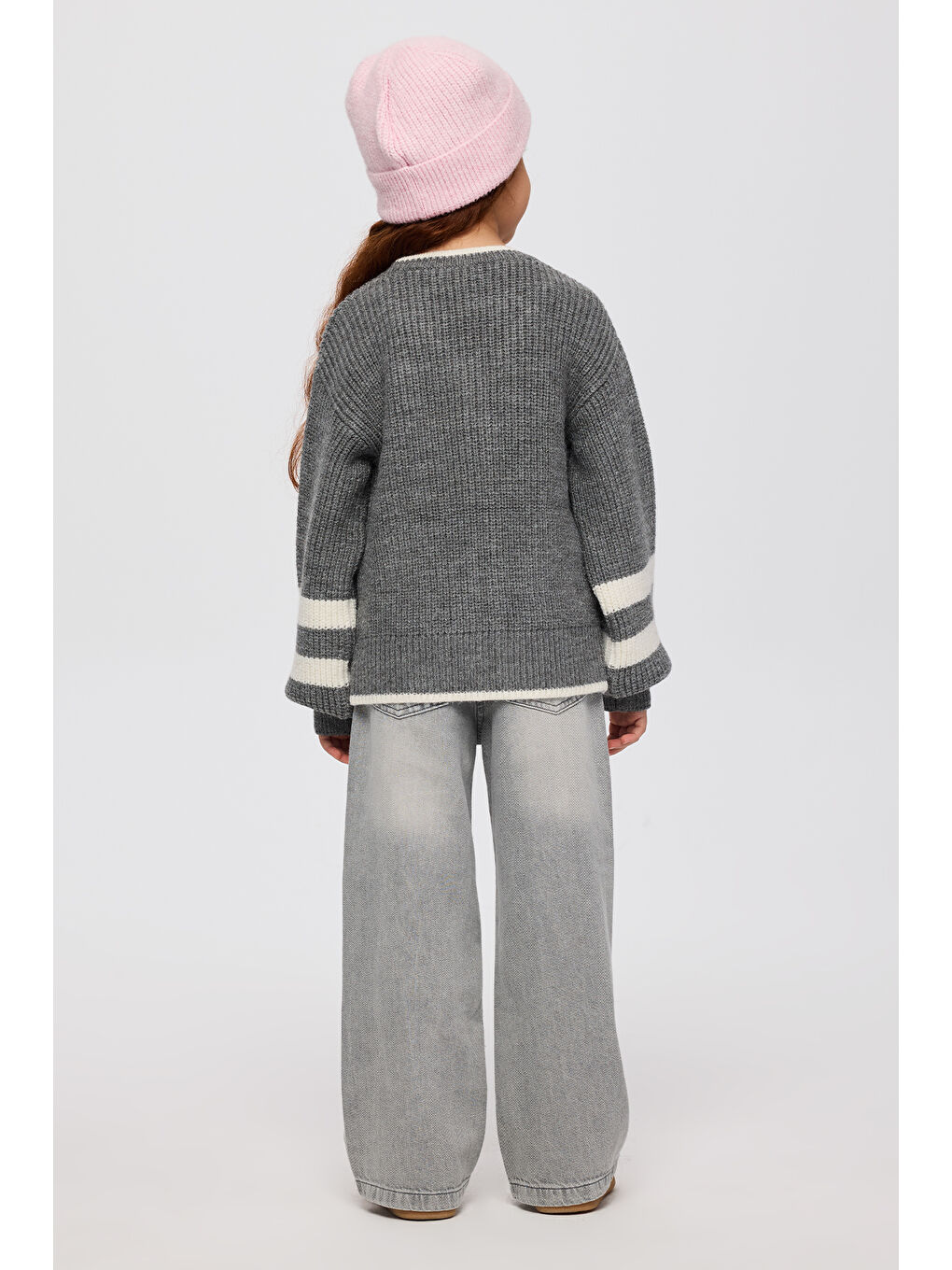 Kız Çocuk Aplike Detaylı Triko Hırka Antrasit-2