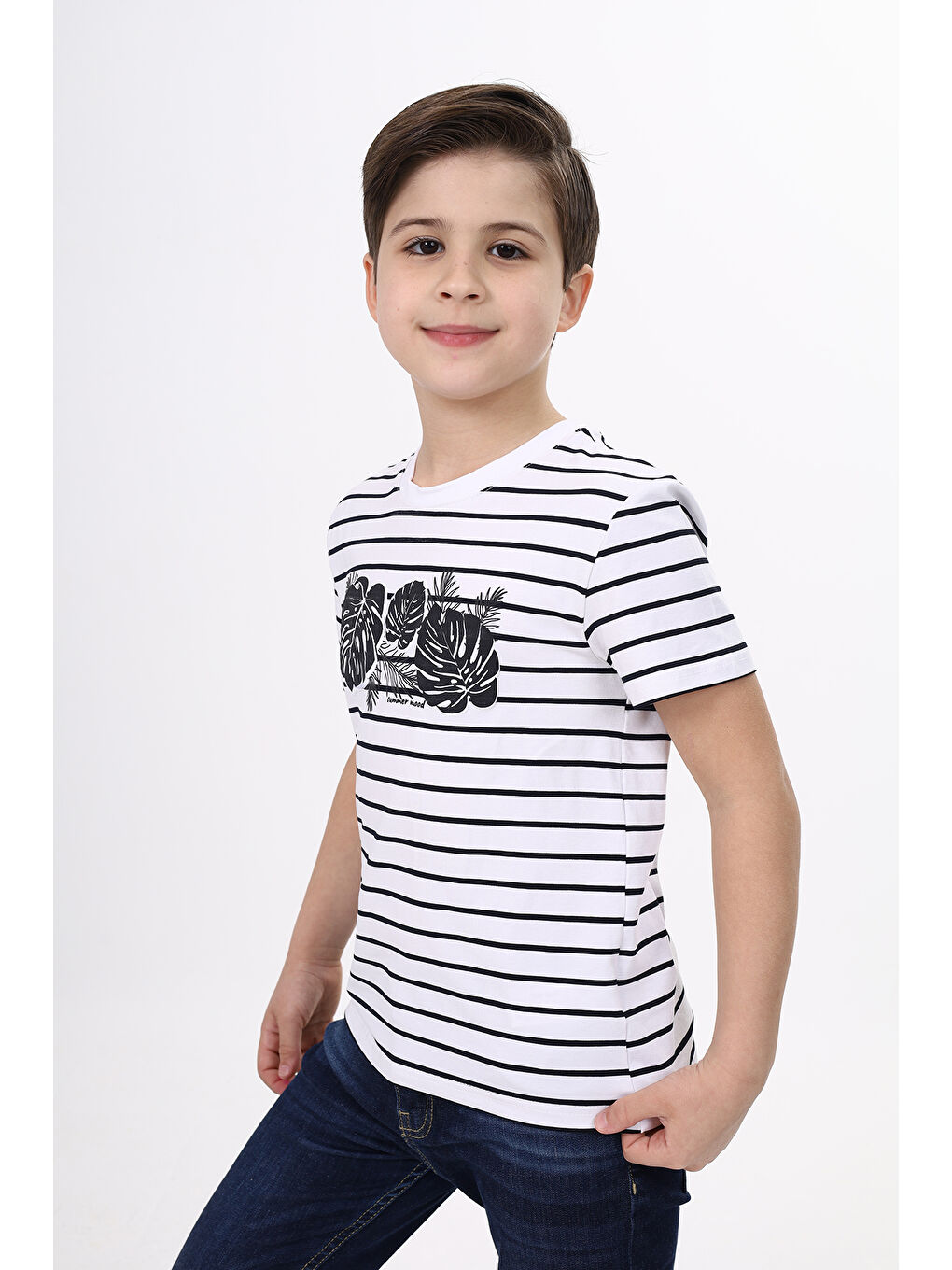 Lacivert Erkek Çocuk Çizgili Tişört-1