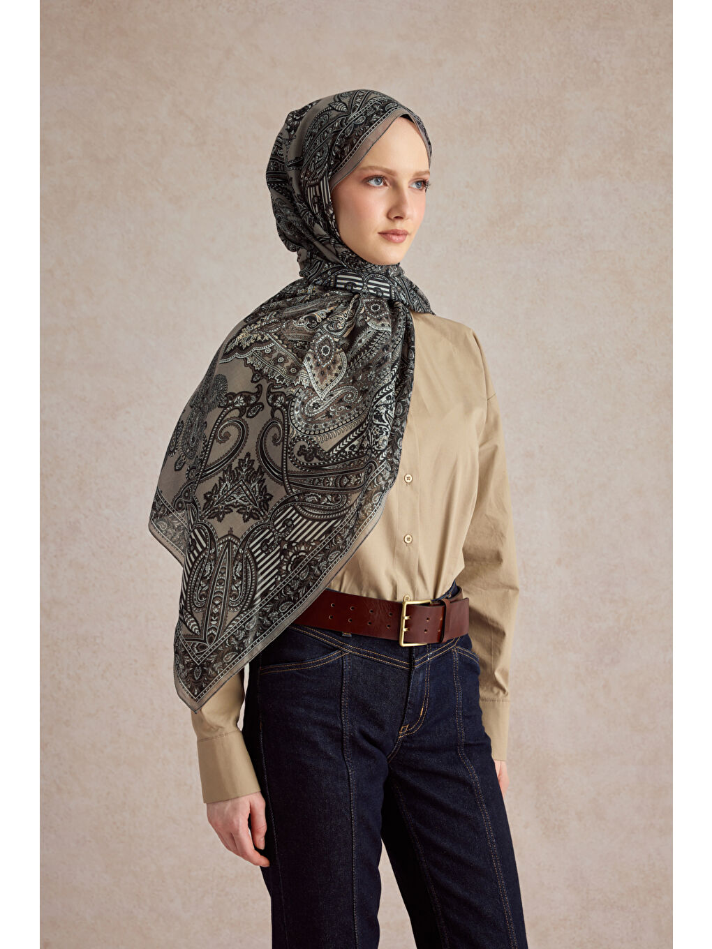 Bej Pamuk Şal Shadow Vizon-2