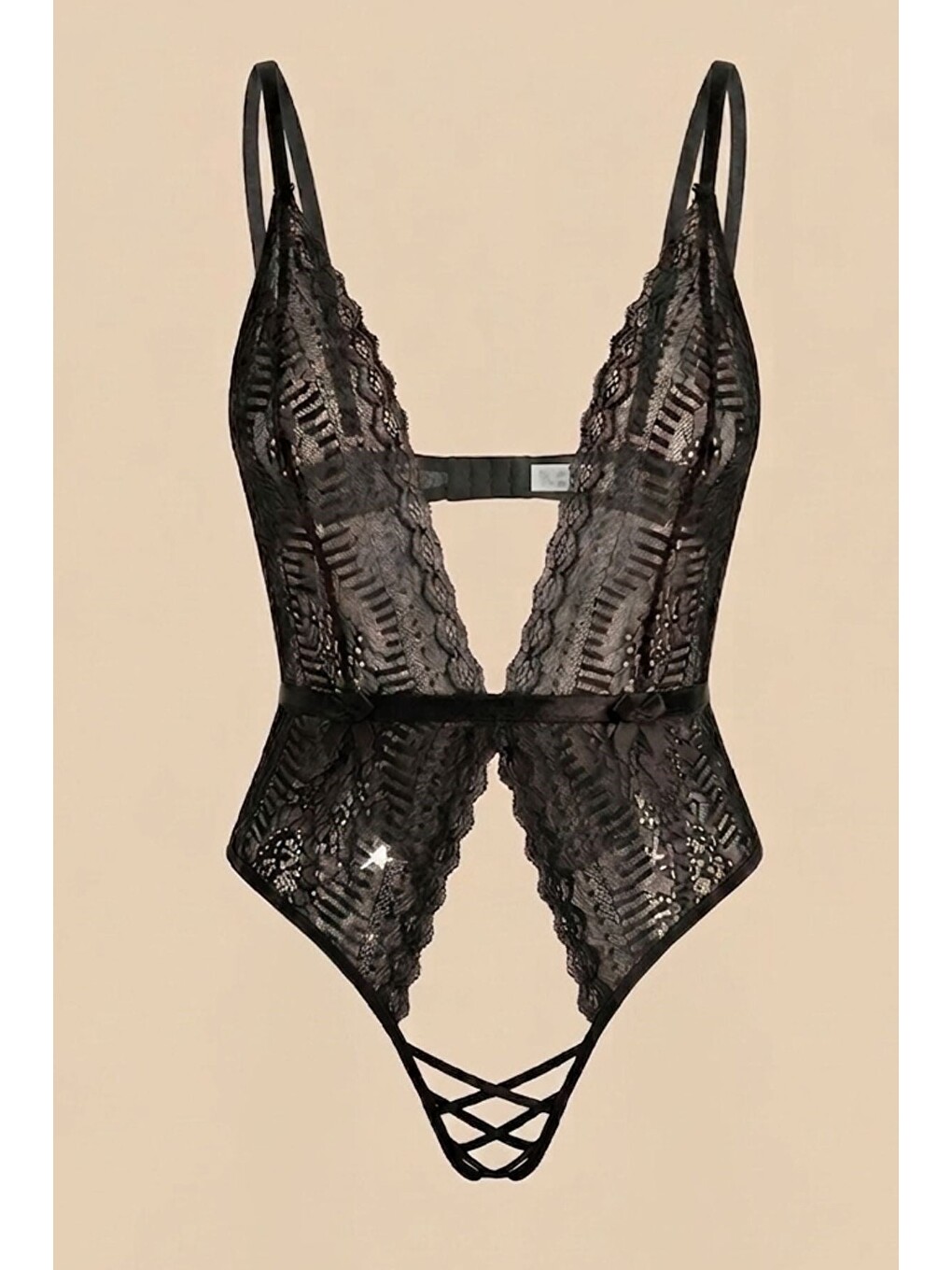 Derin Dekolte Detaylı Bodysuit Siyah
